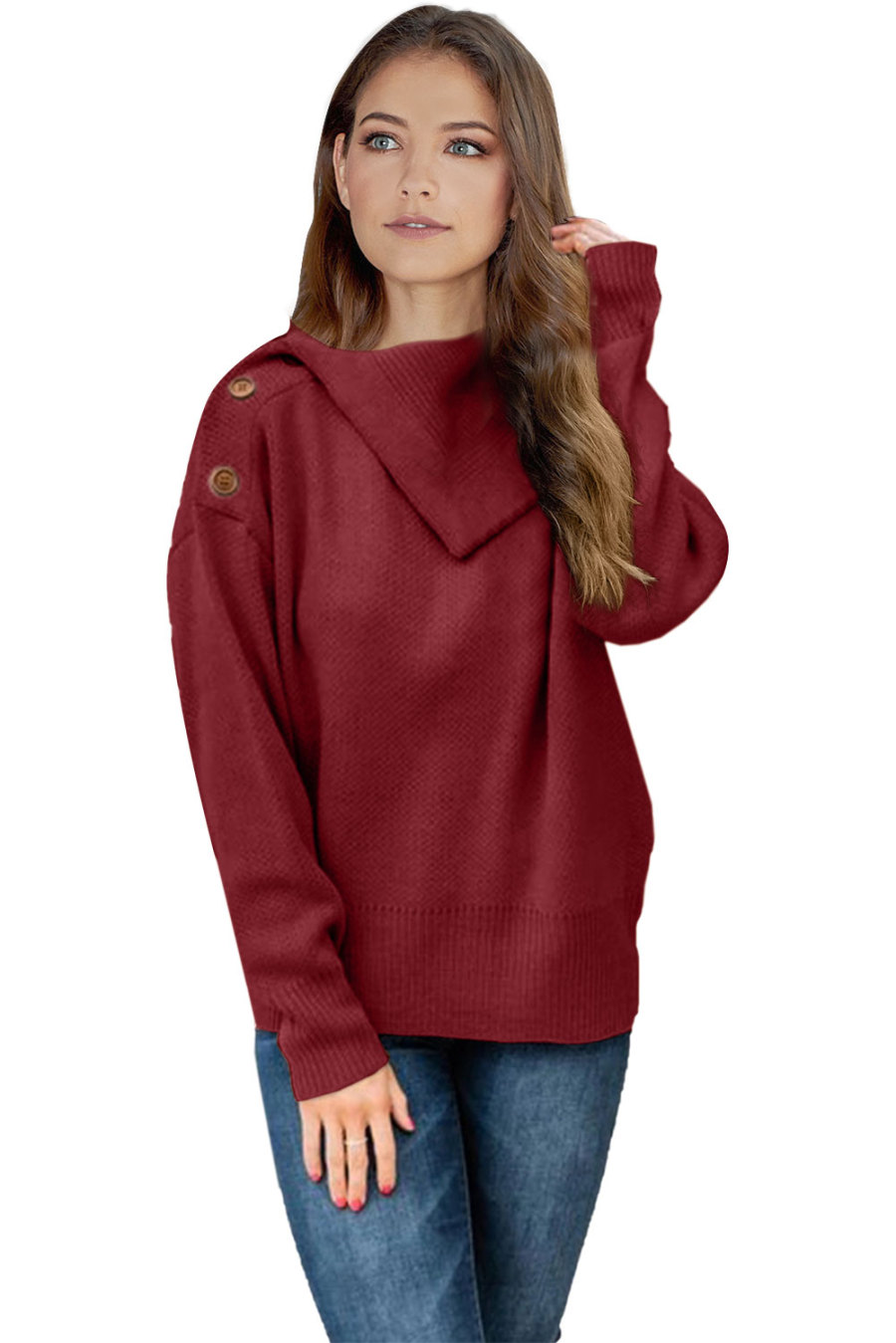 red cowl neck sweater ladies