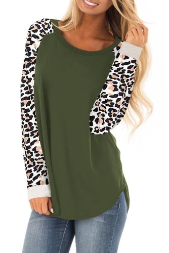 Asvivid Women Leopard Print Top Crewneck Long Sleeve Color Block Basic Casual T Shirts