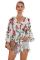 Asvivid Womens Floral Printed V Neck Tops Bell Sleeve Tie Knot Chiffon Shirt and Blouses