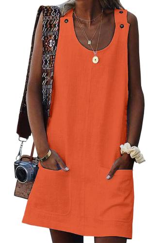 Asvivid Womens Summer Button Crew Neck Sleeveless Casual Mini Dress with Pocket