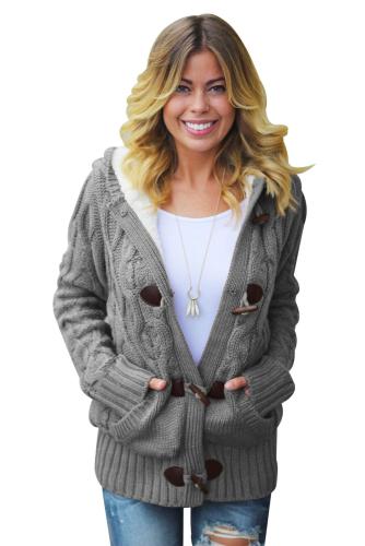 Asvivid Womens Button Down Cable Knit Cardigans Fleece Hooded Zipper Sweater Coats With Pockets