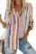 Asvivid Womens Casual Colorful Striped Shirt Lapel V Neck Roll Long Sleeve Pocket Loose Flowy Chiffon Blouses Tops