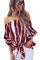 Asvivid Womens Striped Off the Shoulder Tops 3 4 Flare Sleeve Tie Knot Blouses and Tops