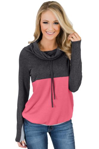 Asvivid Womens Cowl Neck Color Block Striped Tunic Sweatshirt Drawstring Pullover Tops with Pocket