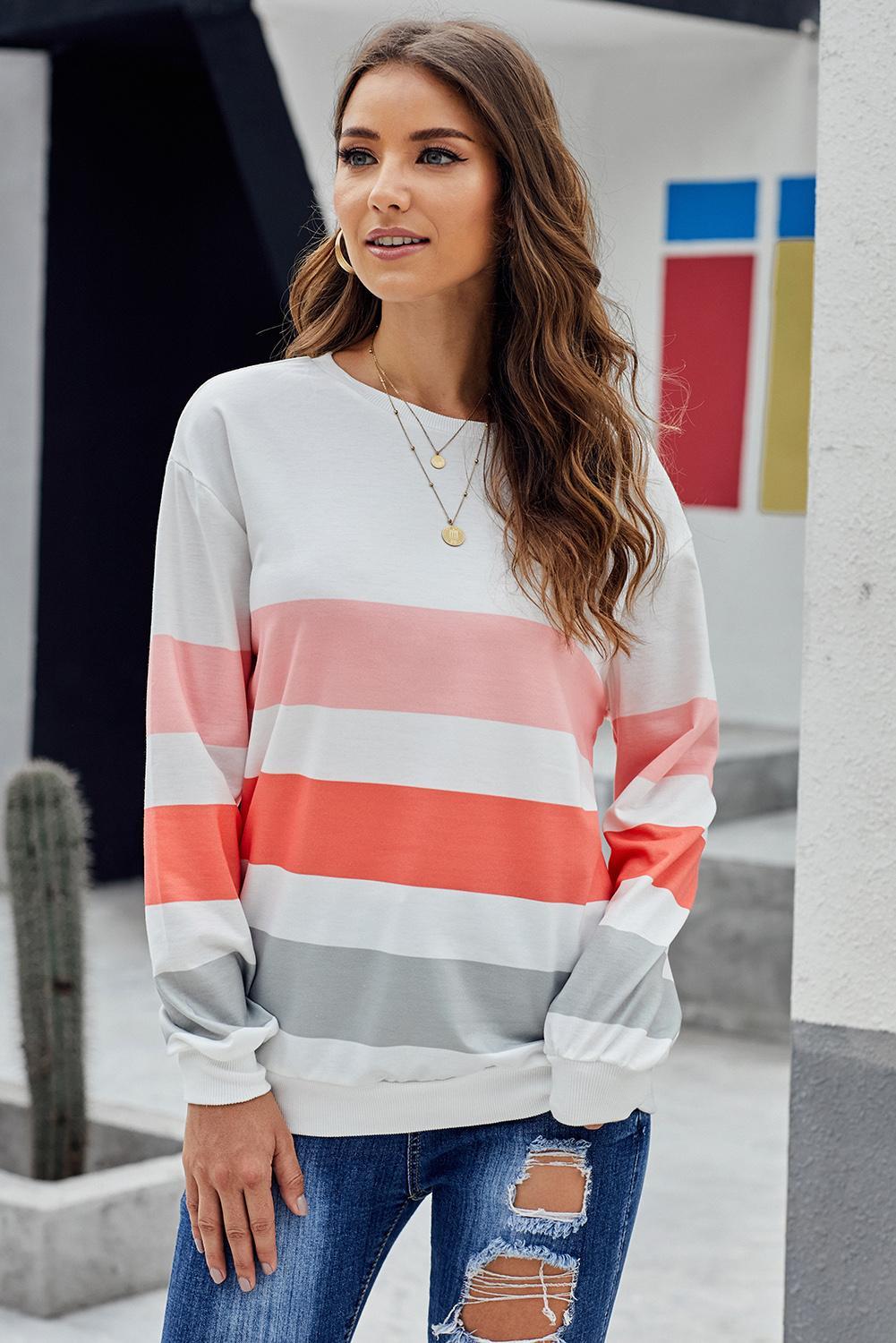 striped arm sweatshirt