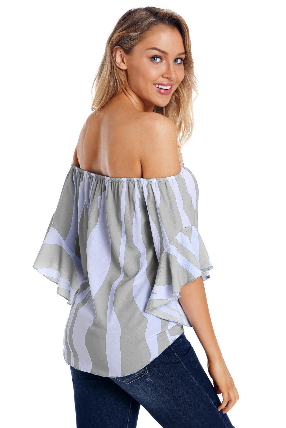 $ 19.99 - Asvivid Womens Striped Off the Shoulder Tops 3 4 Flare Sleeve ...