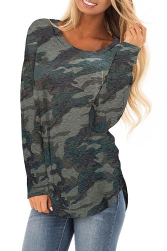 Asvivid Womens Camouflage Print Long Sleeve Pullover Tops Loose Crewneck Autumn Knit Tunic Sweatshirt