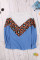 Blue Colorblock Leopard Patchwork Knit Top