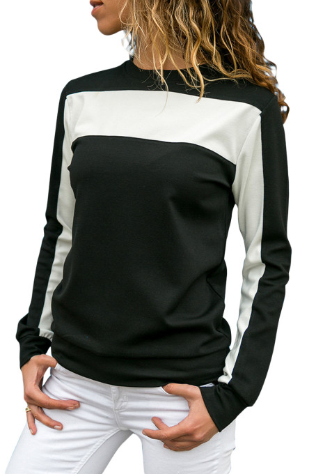 Black Color Block Round Collar Sweatshirt