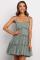 Green A-line Layered Ruffled Floral Dress