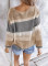 Gray V Neck Colorblock Knitted Sweater with Hollow-out