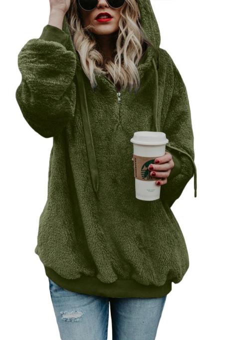 Green Warm Furry Pullover Hoodie