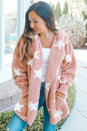 Pink Lapel Collar Scatter Star Fuzzy Coat