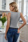 Solid Gray Round Neck Ribbed Tank Top