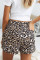 Leopard Print Drawstring Casual Elastic Waist Pocketed Shorts