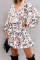 Apricot V Neck Lantern Sleeves Floral Tunic Dress