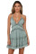 Green Fit Flare Ruffle Edge Criss Cross Floral Dress