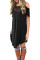 Black Lace Hollow-out Cold Shoulder Casual Dress