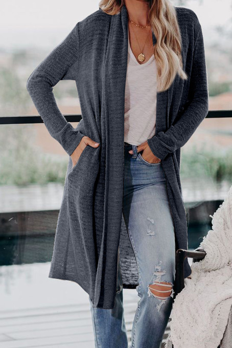 Blue Slouchy Pocketed Knit Longline Cardigan