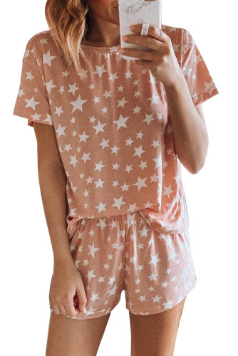 Pink Star Print Home Pajamas Set