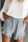 Gray Blue Linen Cotton Pocketed Flutter Shorts