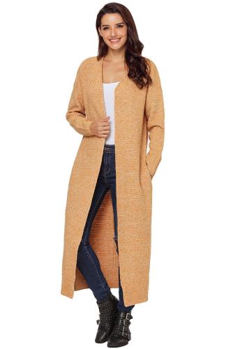 Yellow Open Front Knit Long Cardigan