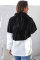 Black White Zip Neck Oversize Fluffy Fleece Pullover