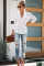 White Split Collar Roll Up Sleeve Blouse