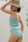Sky Blue Floral Print Crop Top Bikini Set