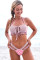 Ribbed Floral Print Bandeau Bikini Swimsuit