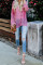 Pink Loose Lightweight V Neck Buttoned Sheer Knit Cardigan