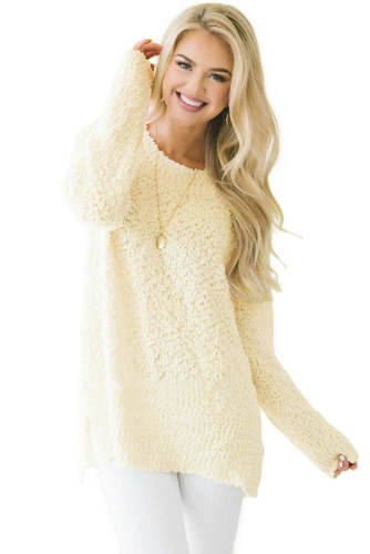 White Cozy Fall Popcorn Pullover Sweater