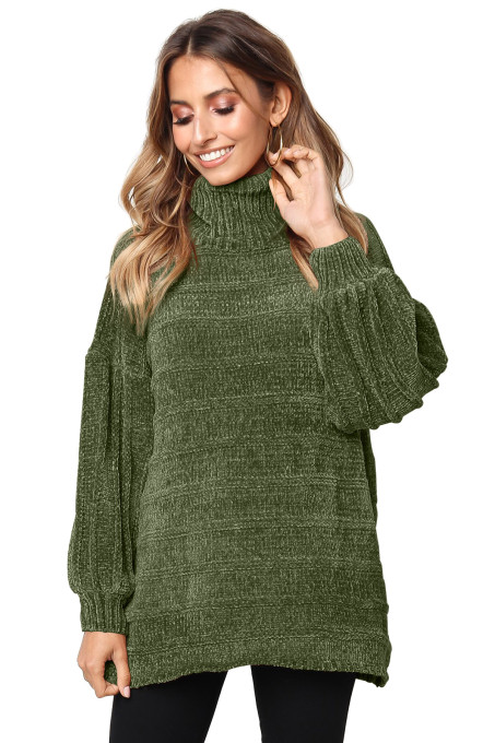 Army Green Soft Velvet Knit Sweater Jumper