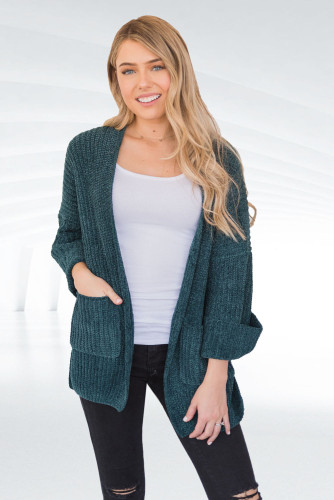 Green Norway Chenille Pocketed Cardigan