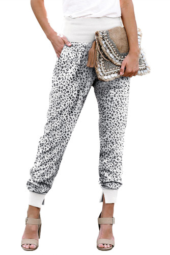 Leopard Pocket Casual Pants With Slit