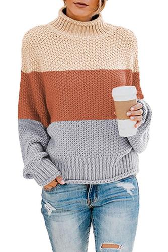 Brown Oversized Chunky Batwing Long Sleeve Turtleneck Sweater