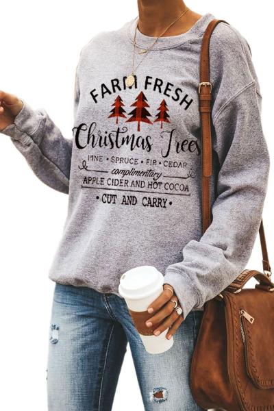 Christmas Tree Letters Print Pullover Sweatshirt