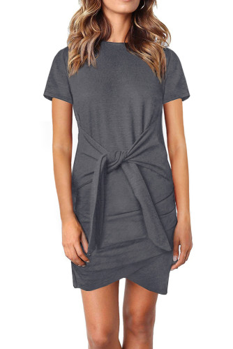 Gray Short Sleeve Tie Waist T-Shirt Mini Dress