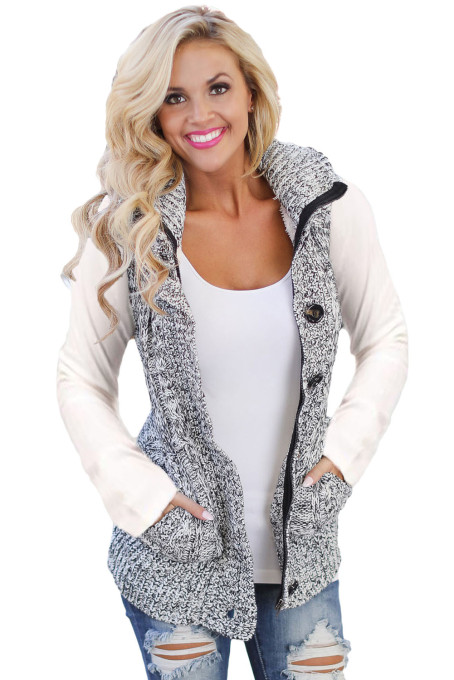Heather Grey Cable Knit Hooded Sweater Vest