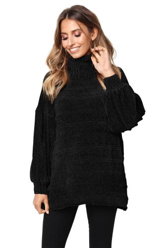 Black Soft Velvet Knit Sweater Jumper
