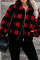 Red Plaid Print Sherpa Jacket Coat