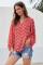 Red Boho Print Balloon Sleeve Blouse