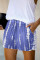 Blue Tie Dye Drawstring Casual Shorts