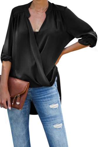 Black Get You Covered Drape Front Layered Blouse