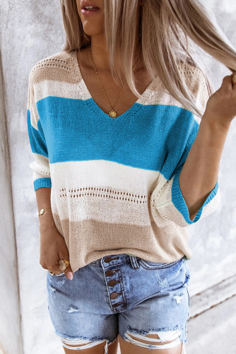 Sky Blue Long Sleeve Loose Casual Knit Top