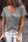 V Neck Stars Print Gray T-shirt