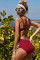 Red Pom Pom Décor High Waist Bikini