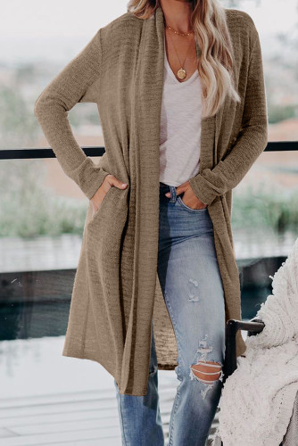 Brown Slouchy Pocketed Knit Longline Cardigan