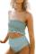 Sky Blue Floral Print Crop Top Bikini Set