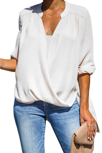 White Get You Covered Drape Front Layered Blouse